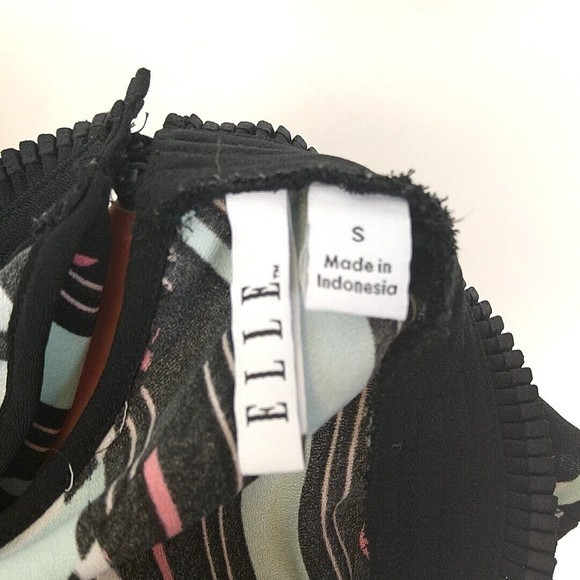 Elle Womens sz S Top Black White Stripe Sleeveless High Neck Button Closure - Picture 8 of 9